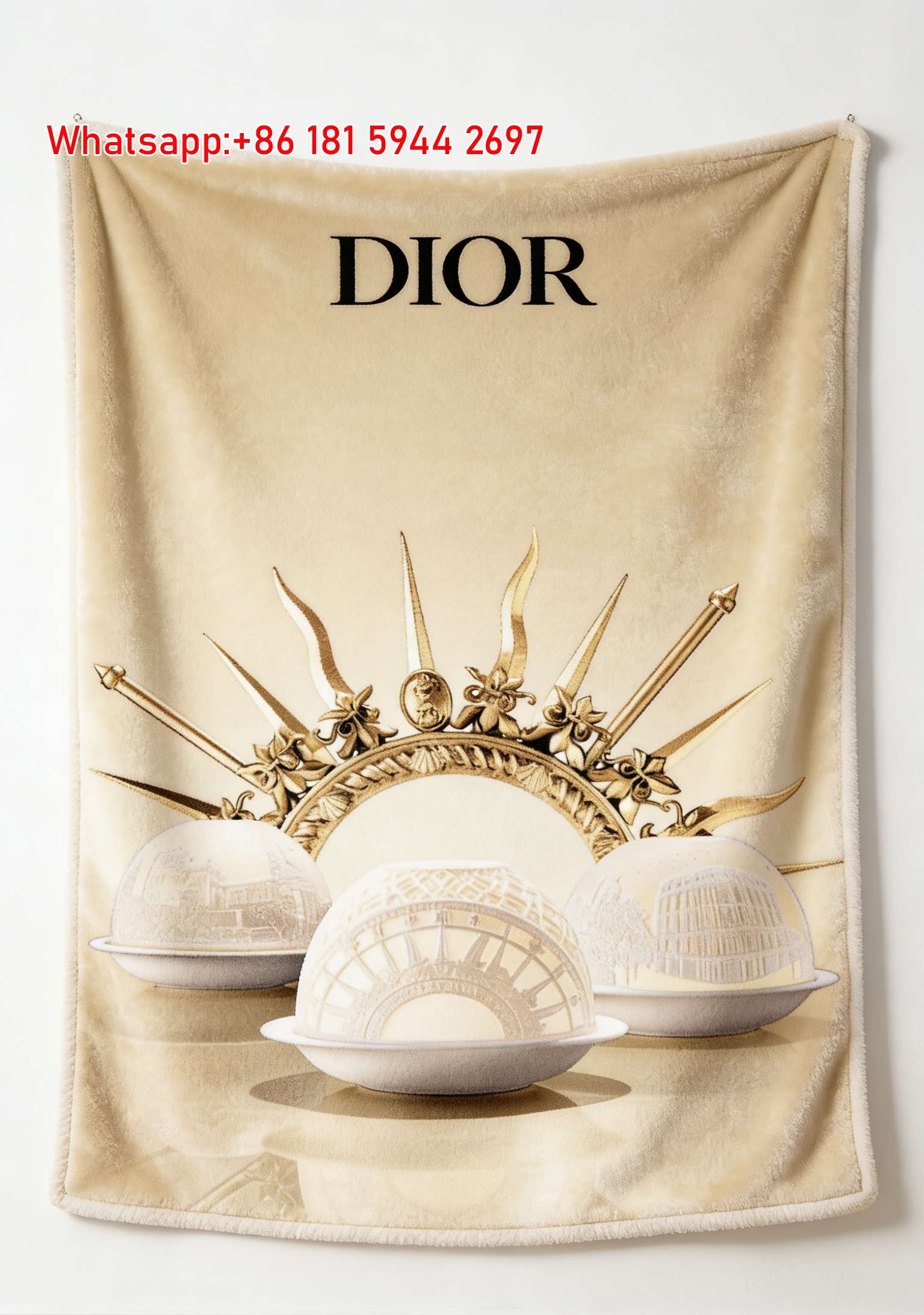 Christian Dior Golden Crown Ceramic Dome Flannel Sofa Throw Blanket D182